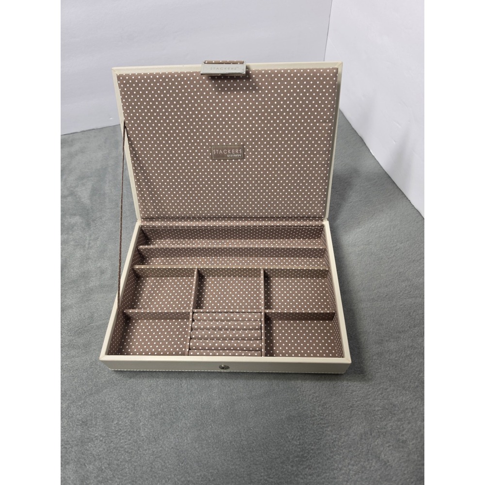 Stackers Jewelry Box Travel Organizer Cream Polka Dot Interior Case